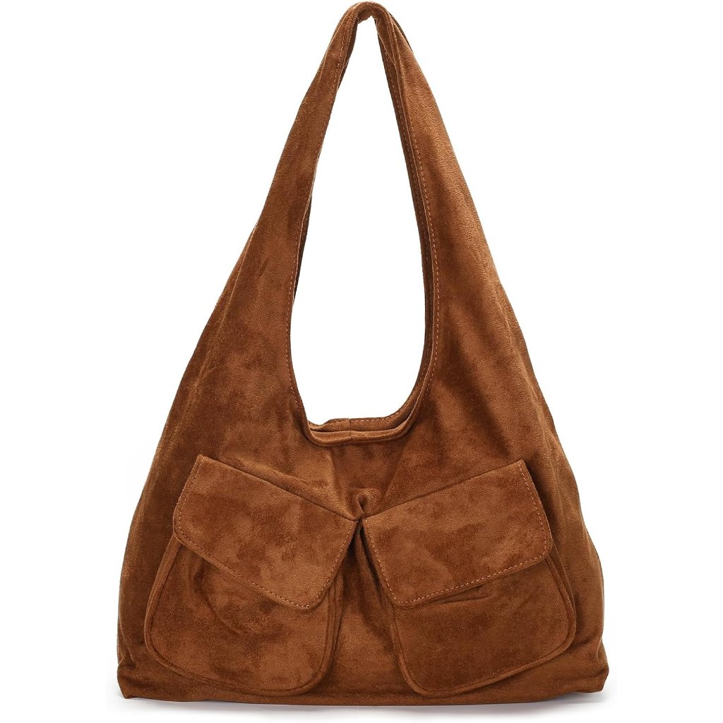 Slouchy Suede Hobo Shoulder Bag For Women, Vintage Crescent Satchel Purse Tote H